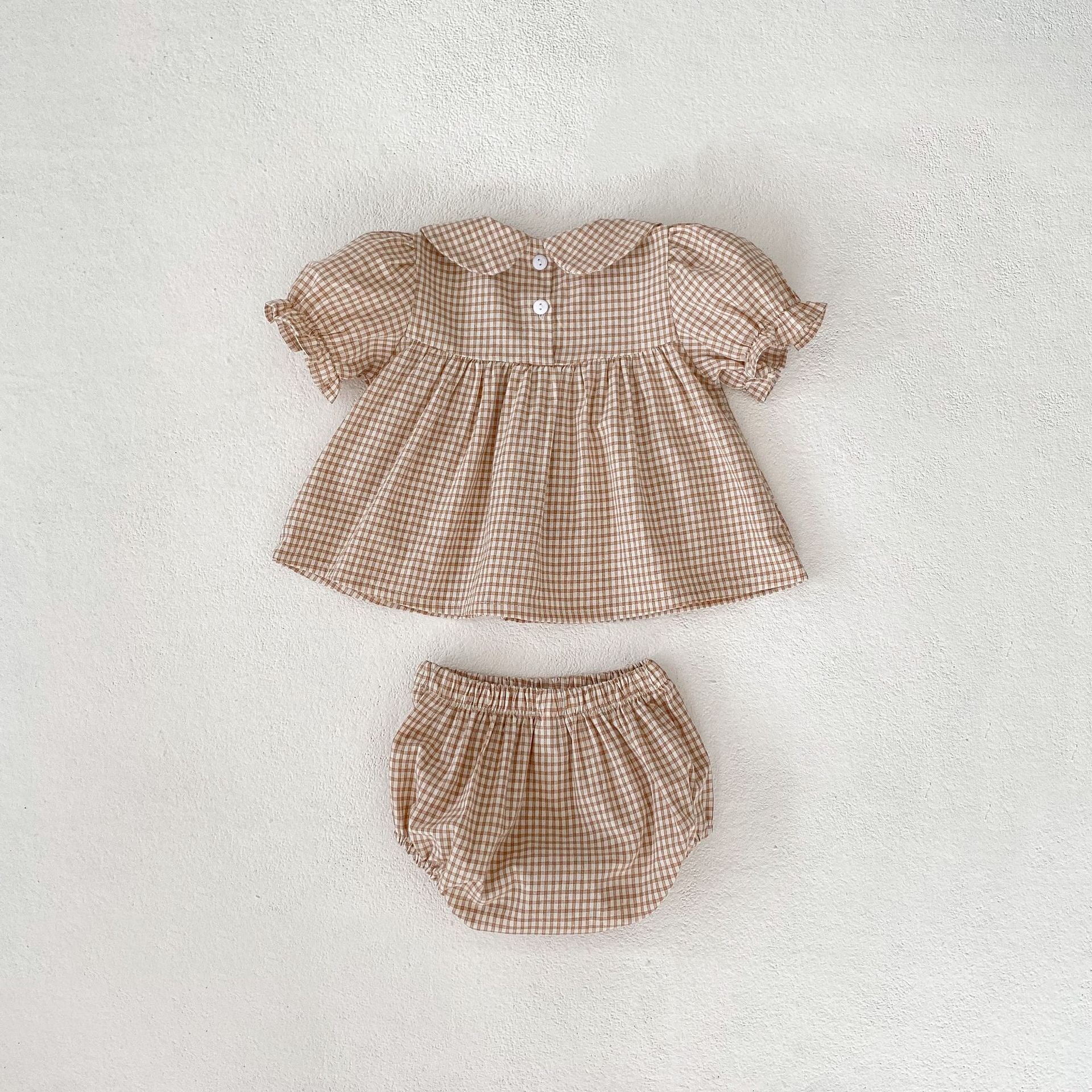 【BABY】パフスリーブチューリップ柄 /チェック柄 セットアップ CawaKomostore