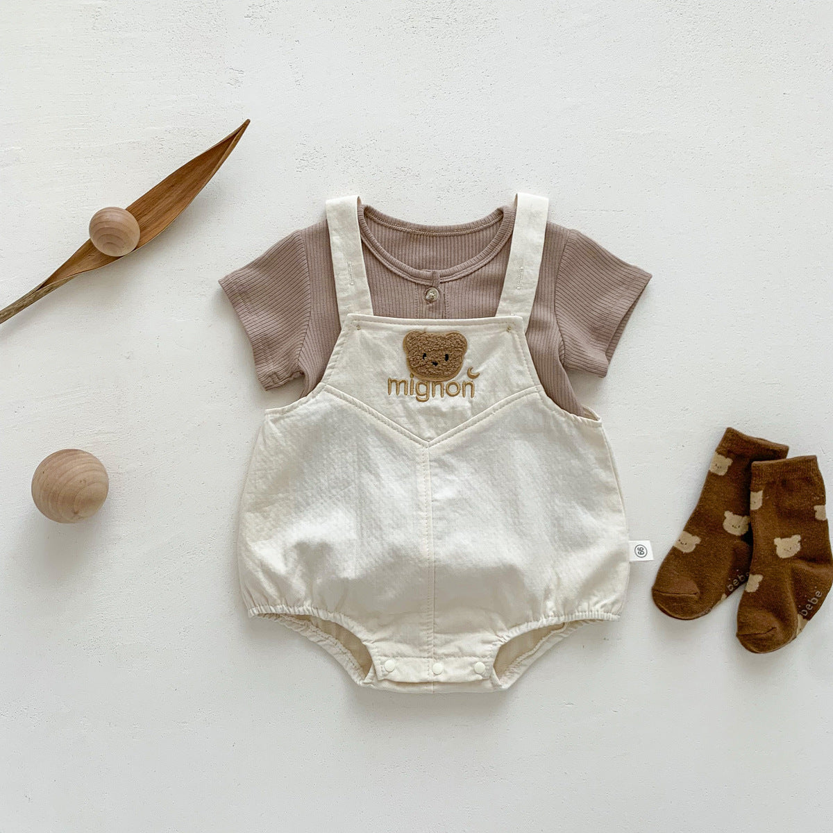 【BABY】くまワッペンサロペット ＆ リブトップス CawaKomostore