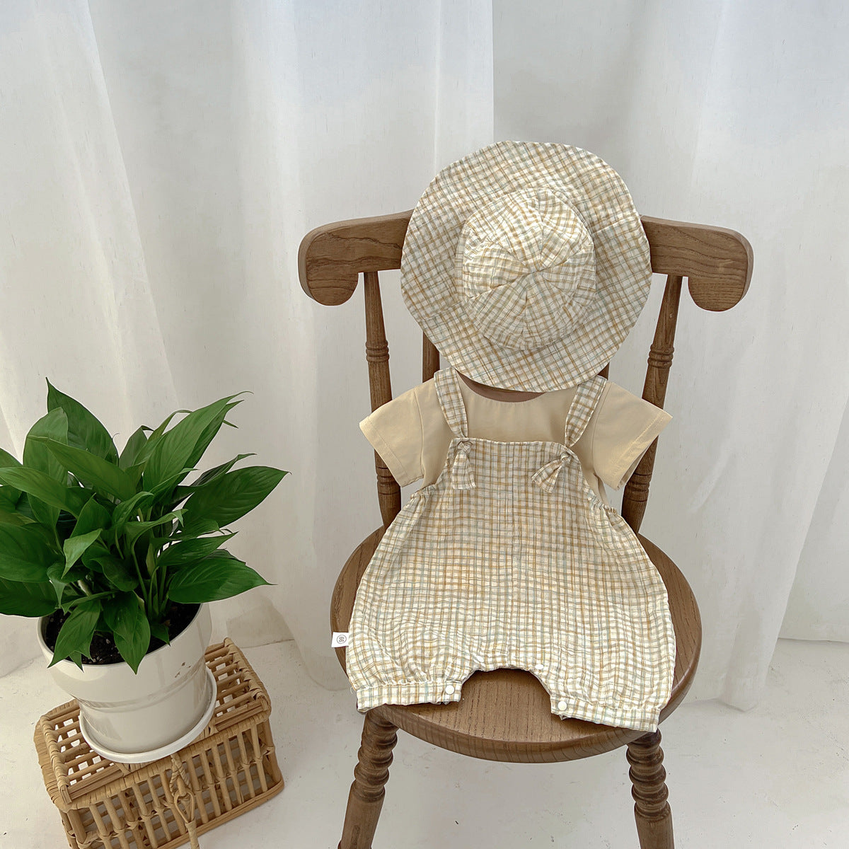 【BABY】ギンガムチェックオーバーオール　3ピース🌟 CawaKomostore