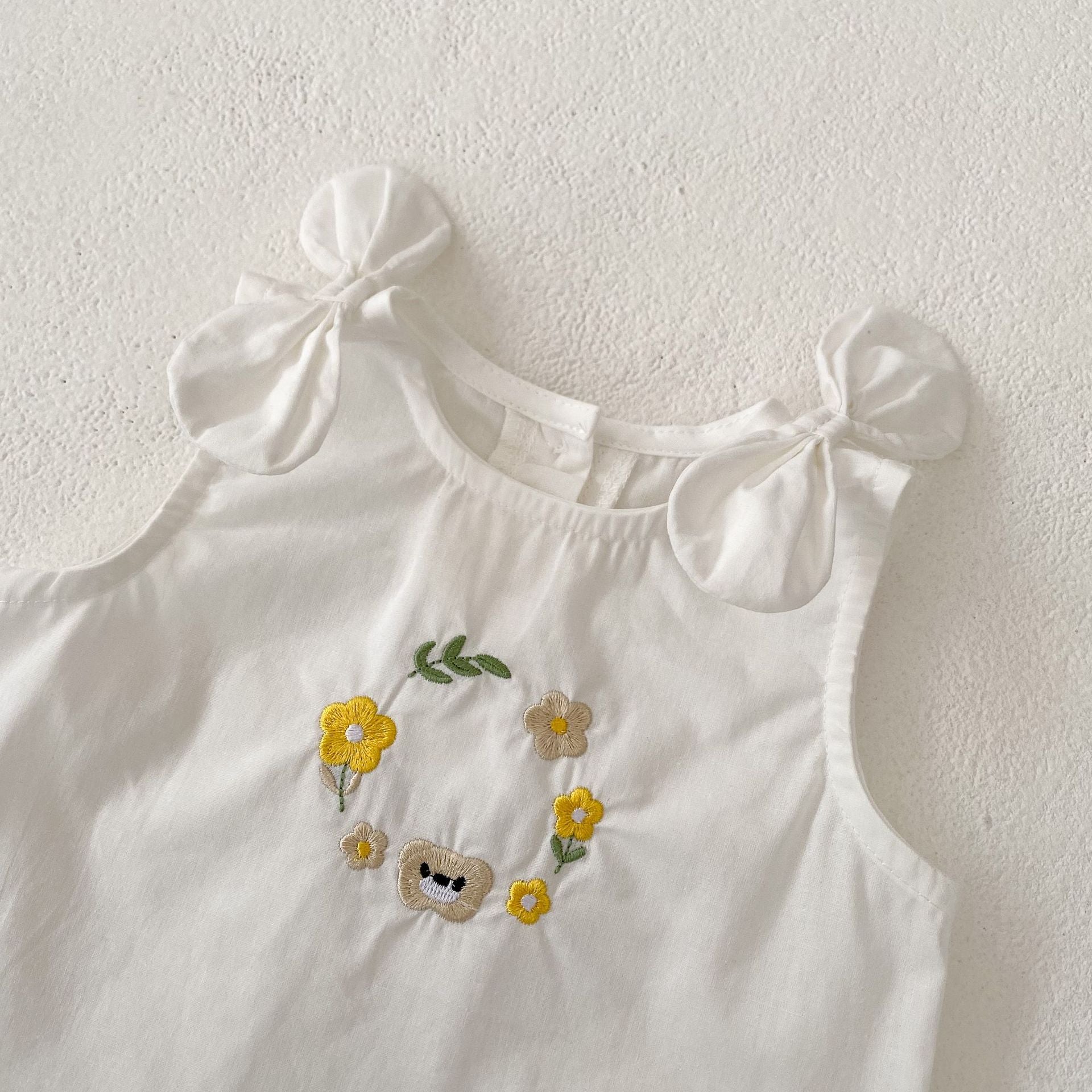 【BABY】リボン付き花＆クマ刺繡 セットアップ CawaKomostore