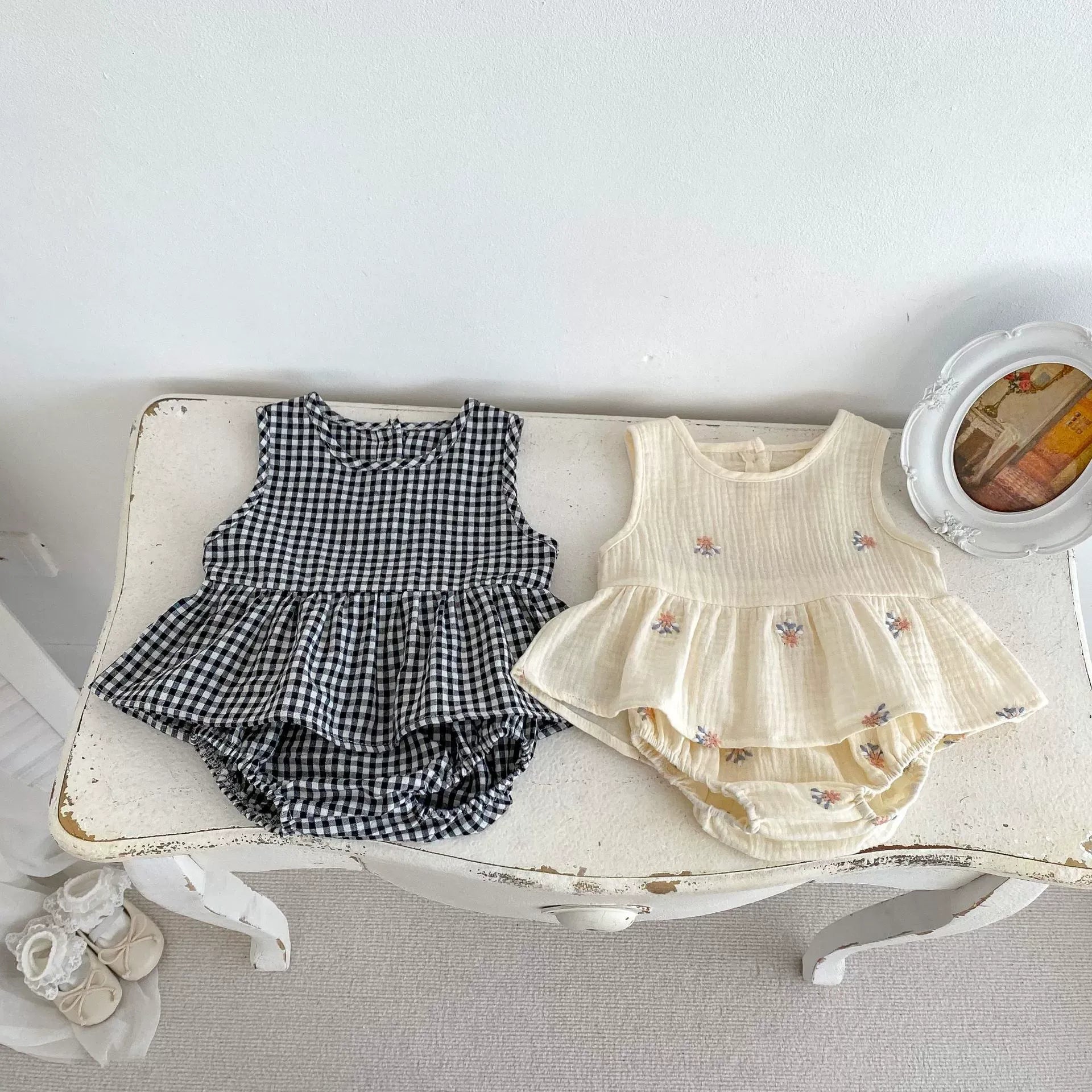 【BABY】夏ナチュラルセットアップ （チェック＆フラワー）