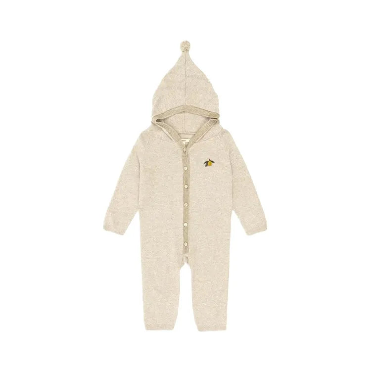 【BABY】レモン刺繍付き フード付きロンパース（秋春シーズン）