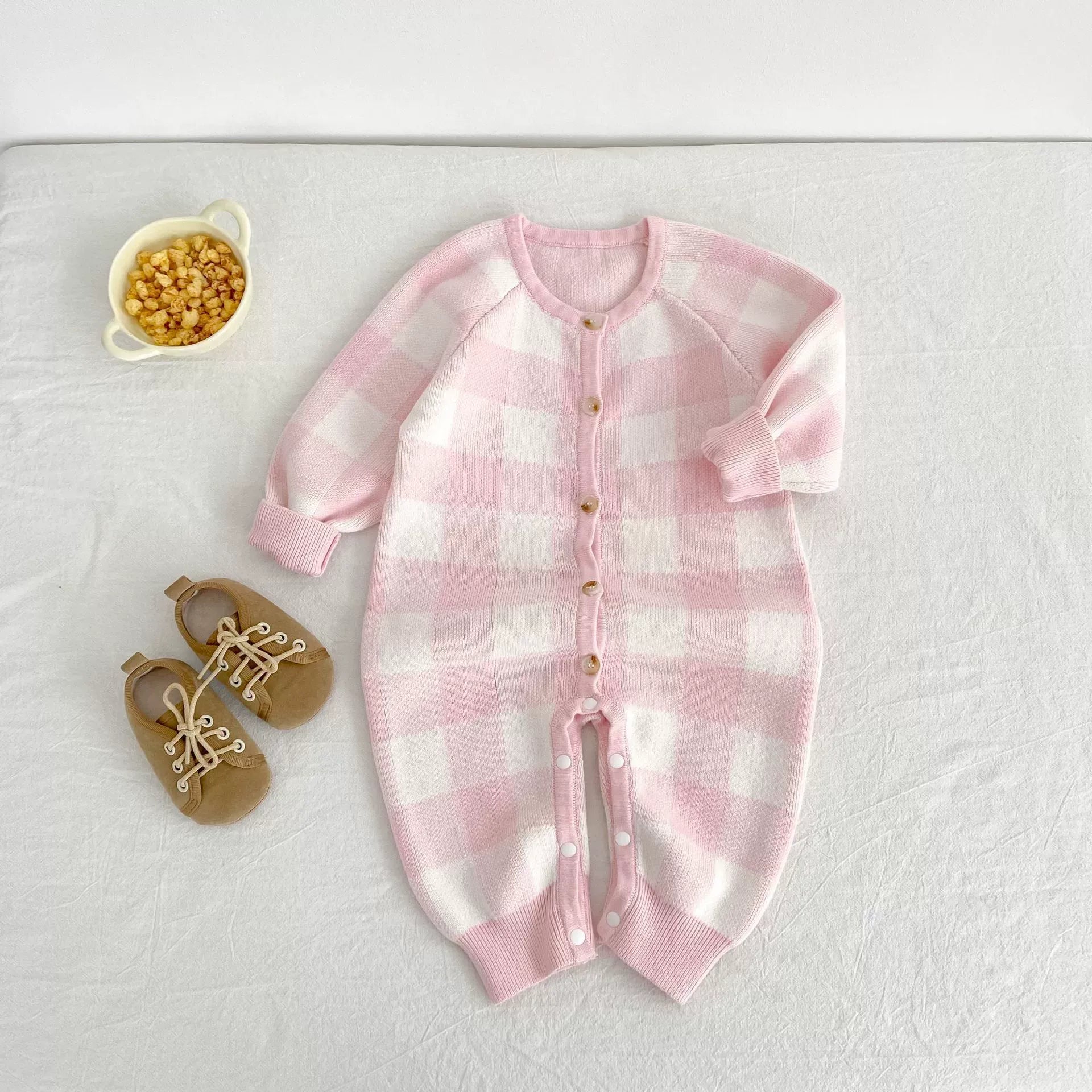 【BABY】チェック柄ニットカバーオール