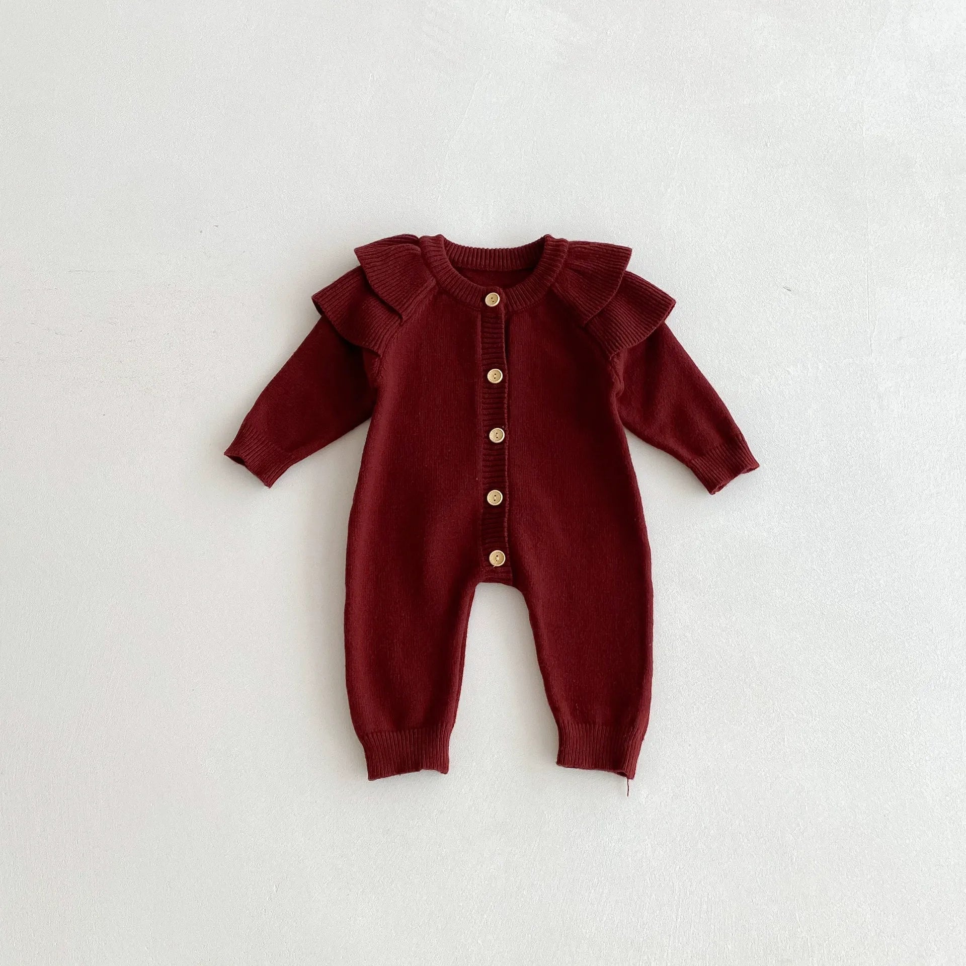 【BABY】フリルショルダーニットカバーオール