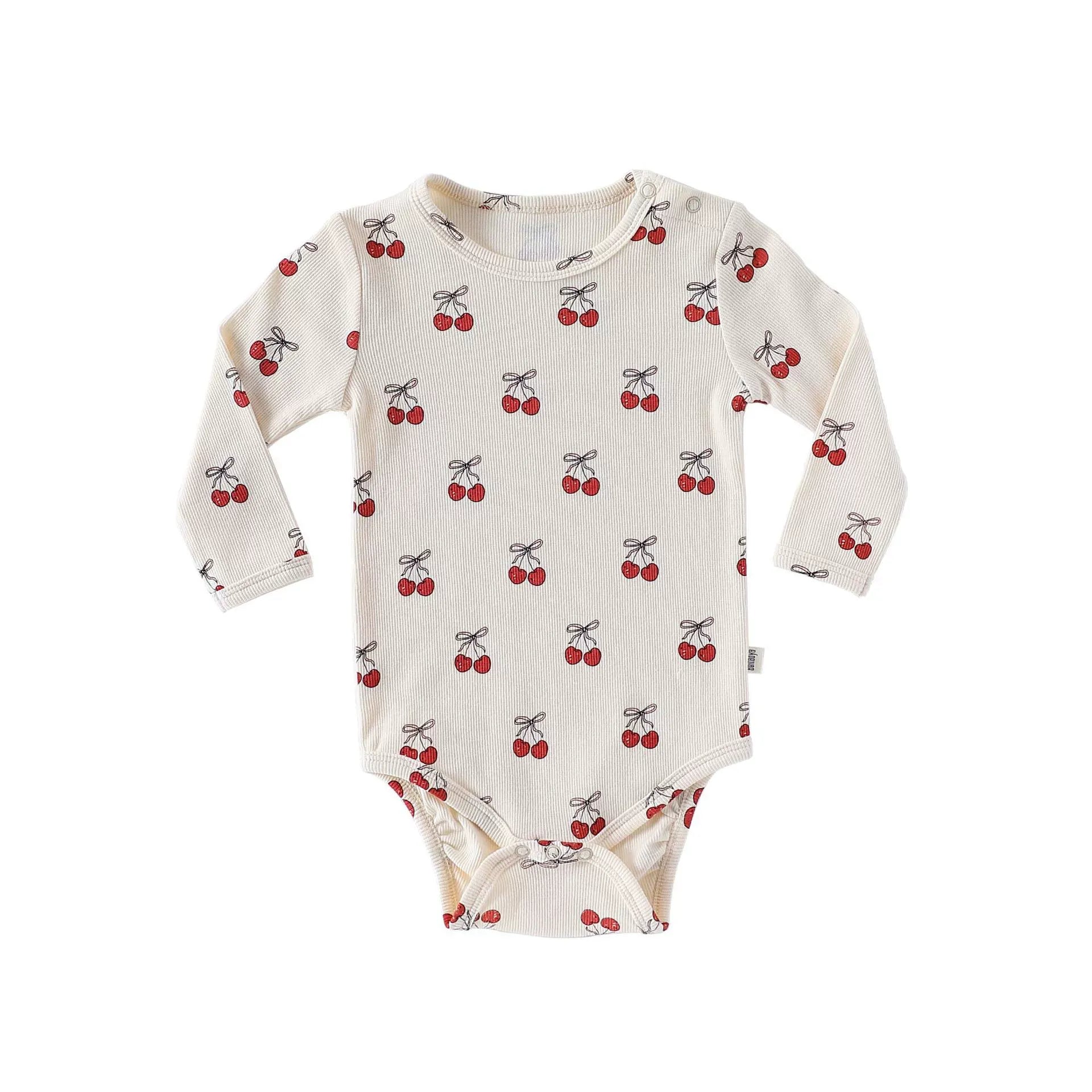 【BABY】秋コットン総柄ポインテールロンパース