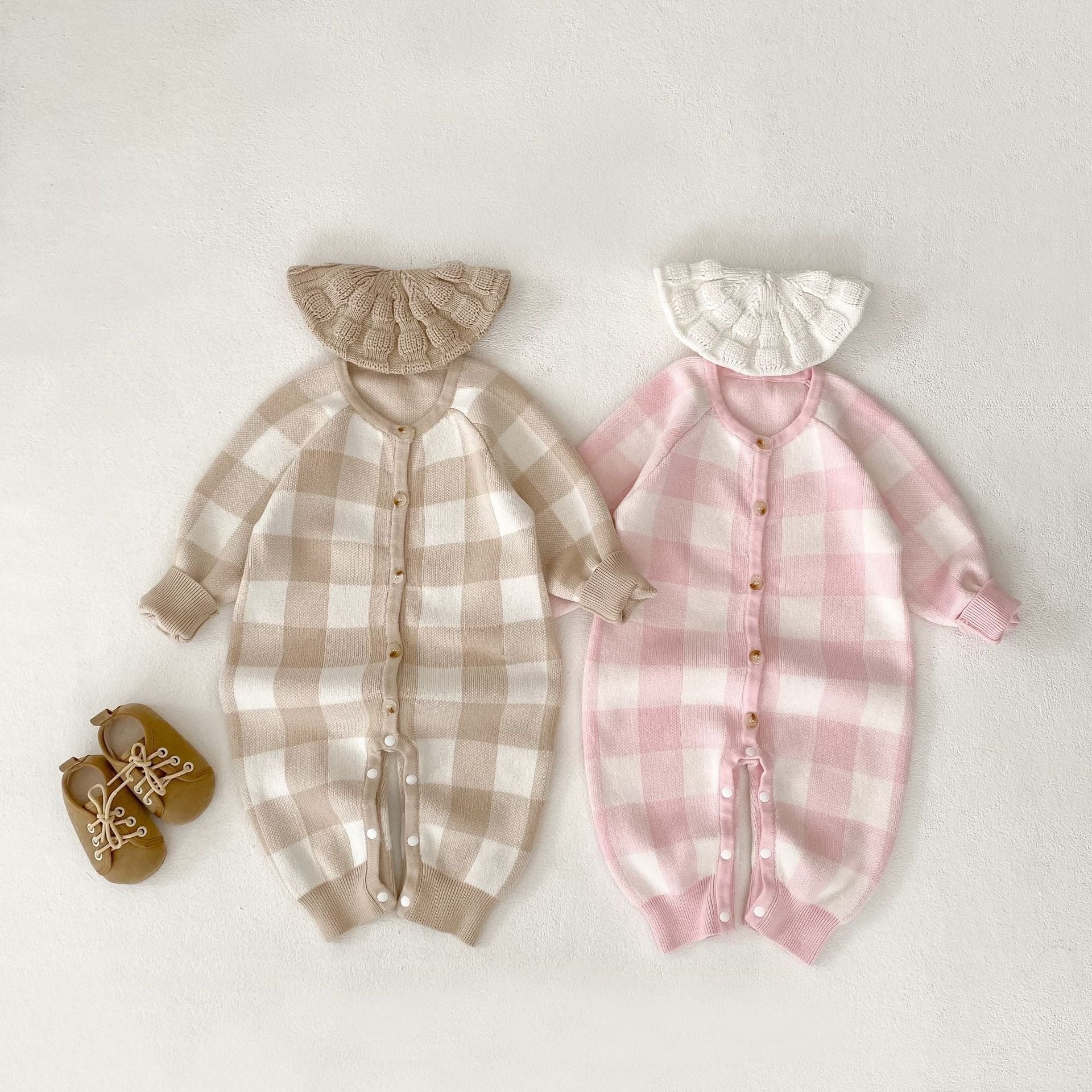 【BABY】チェック柄ニットカバーオール