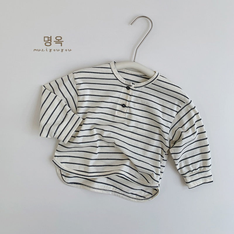 【BABY】ナチュラルボーダーヘンリーネックロンT