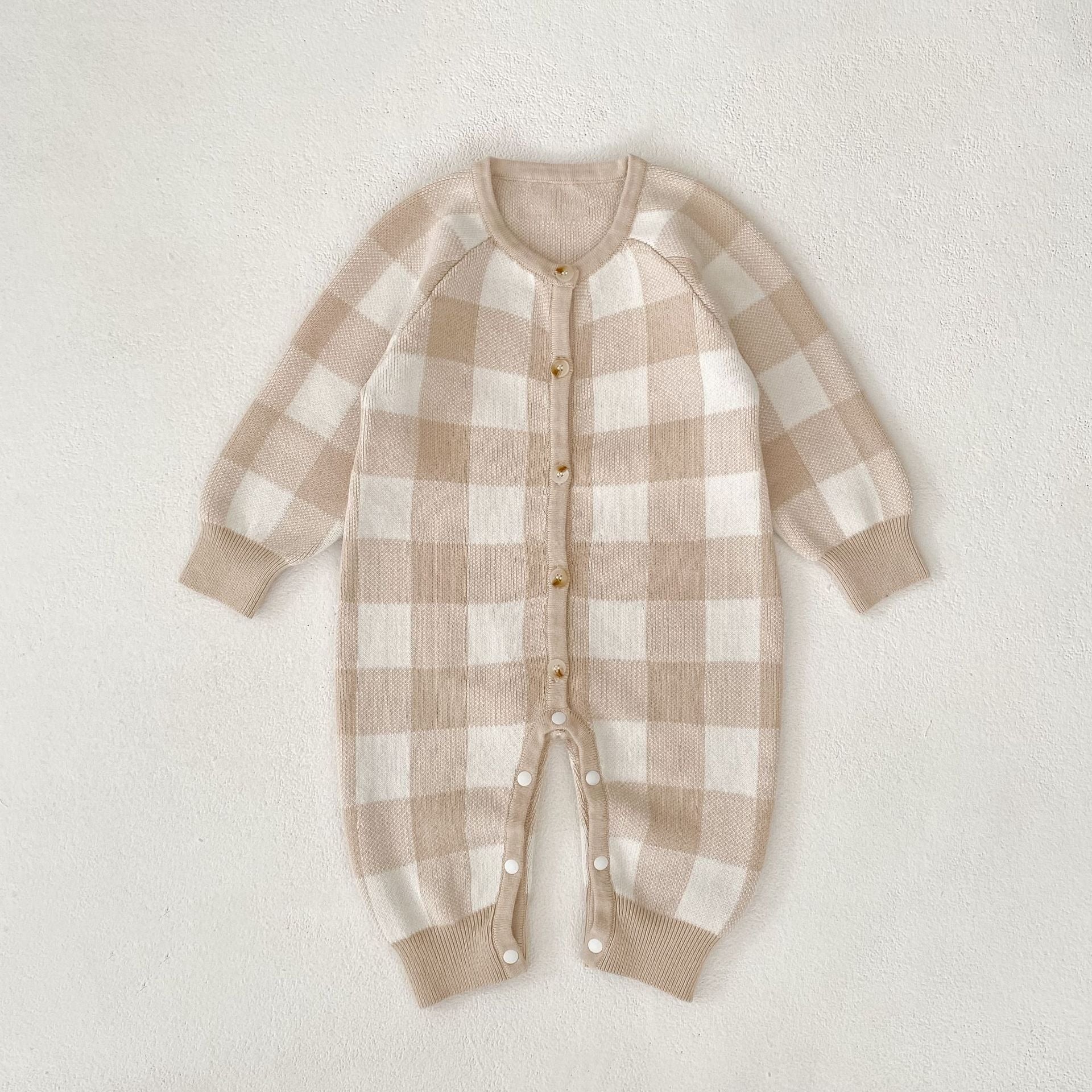 【BABY】チェック柄ニットカバーオール