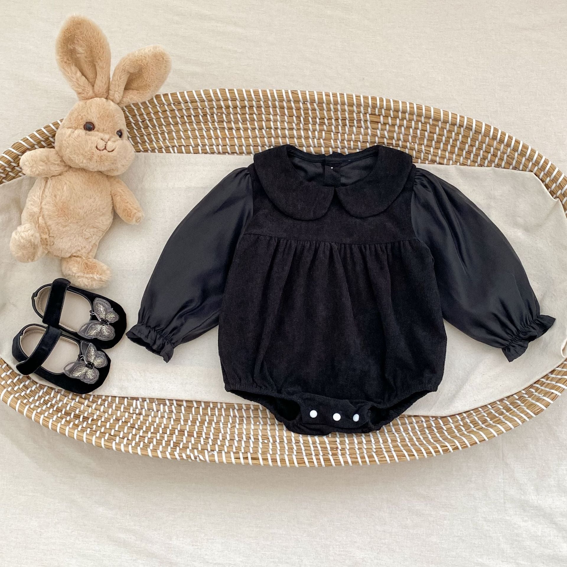 【BABY】ヴィンテージワンカラーロンパース（2色展開）