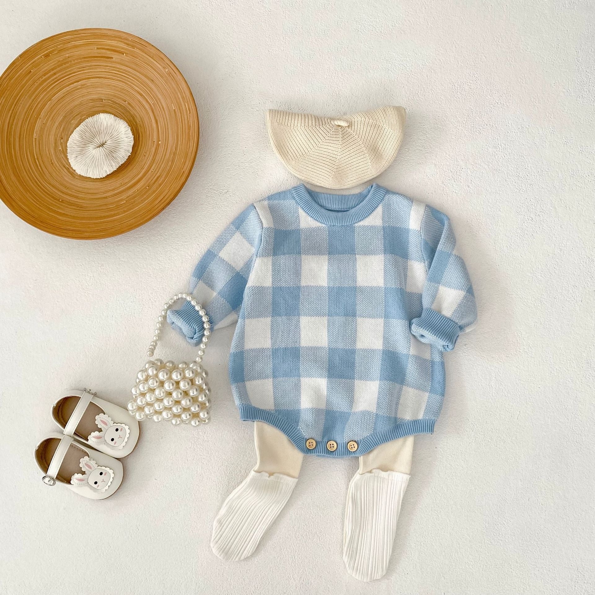 【BABY】ギンガムチェックニットロンパース2color