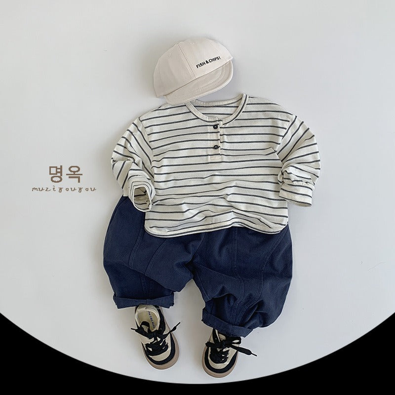 【BABY】ナチュラルボーダーヘンリーネックロンT