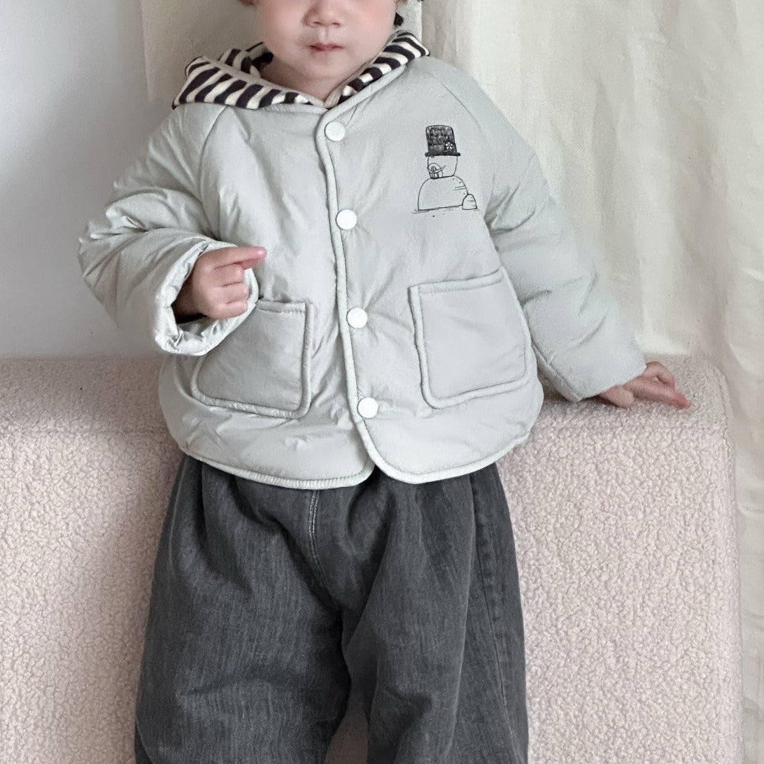 【BABY】ボーダーフードパーカー/スノーマン中綿ジャケット
