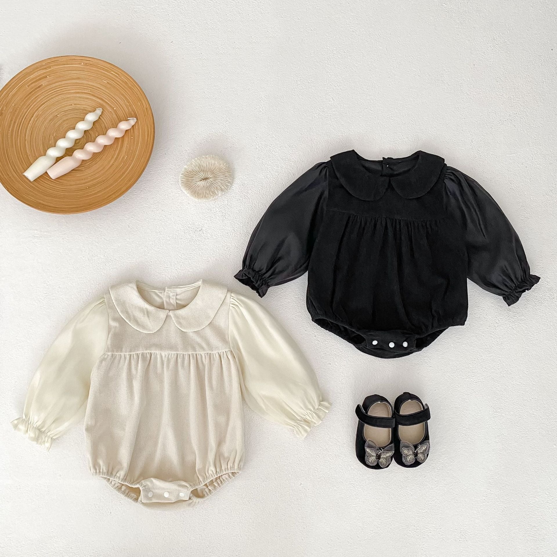 【BABY】ヴィンテージワンカラーロンパース（2色展開）