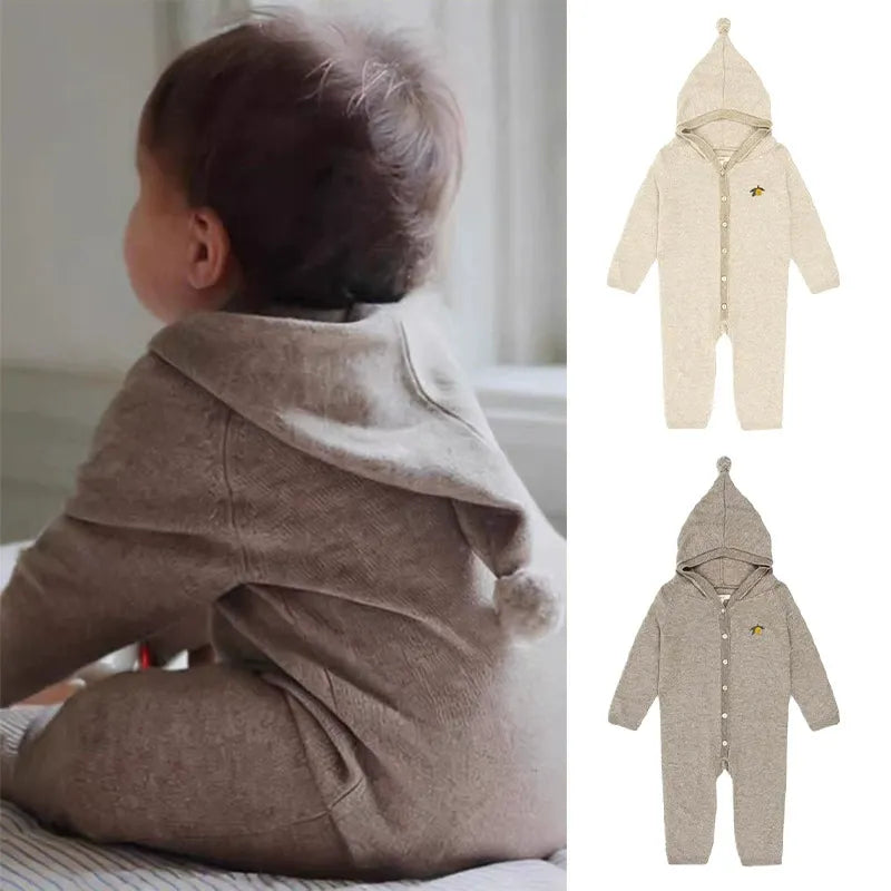 【BABY】レモン刺繍付き フード付きロンパース（秋春シーズン）