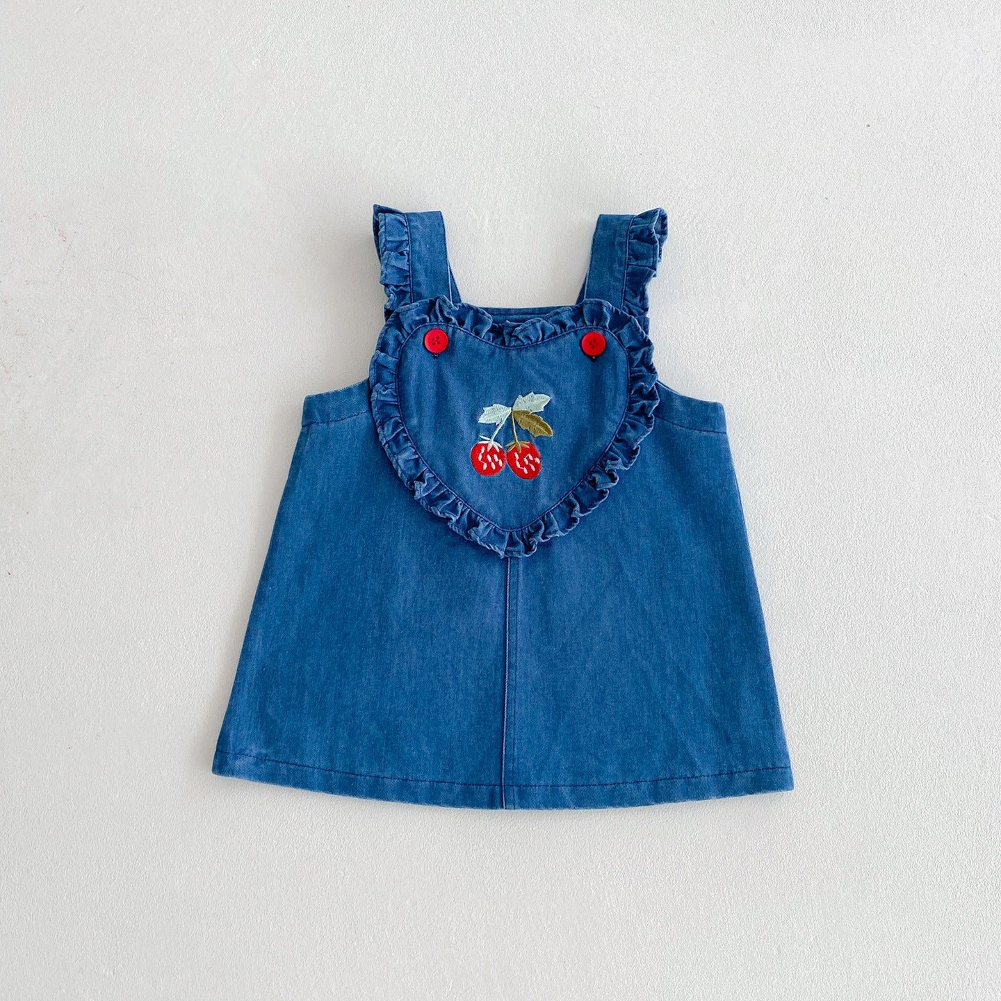 【BABY】チェリー刺繍デニムセットアップ(サロペット＆Tシャツ)