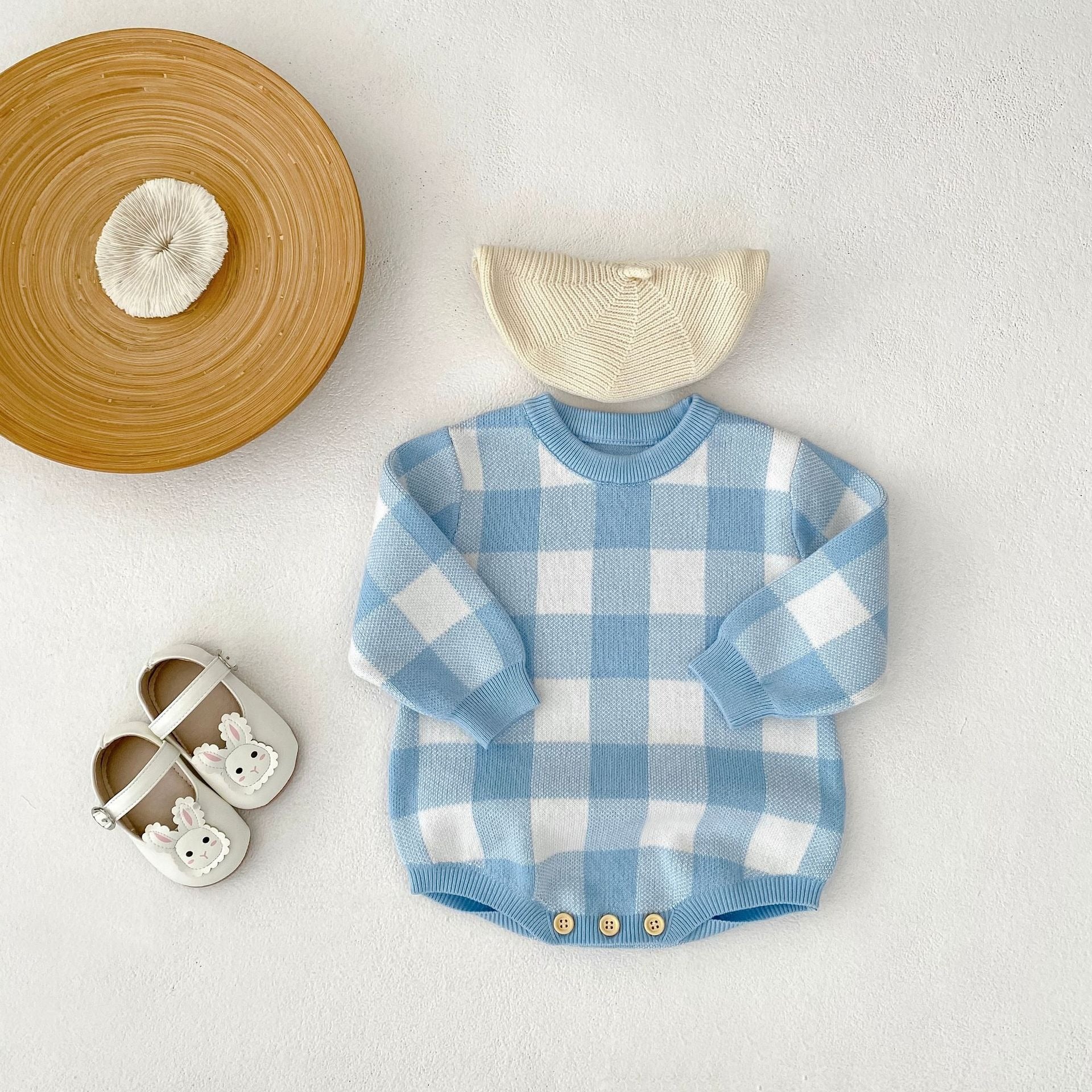 【BABY】ギンガムチェックニットロンパース2color