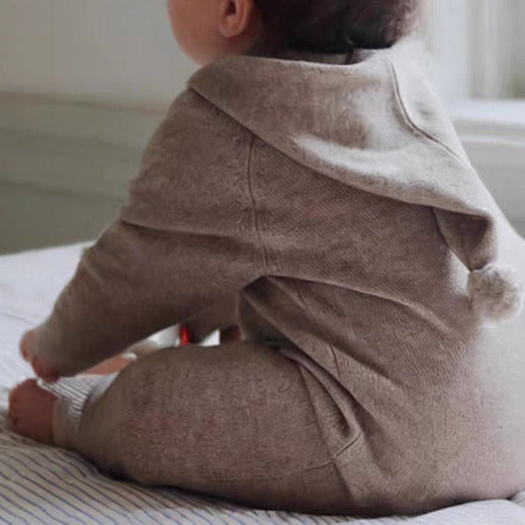 【BABY】レモン刺繍付き フード付きロンパース（秋春シーズン）