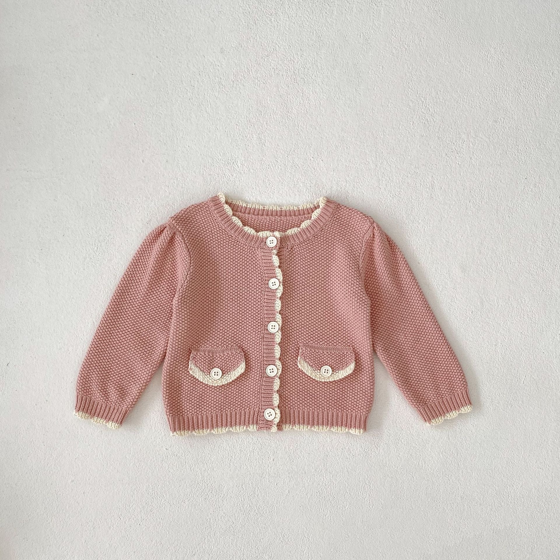【BABY】くすみカラー襟付きニットサロペット/カーディガン