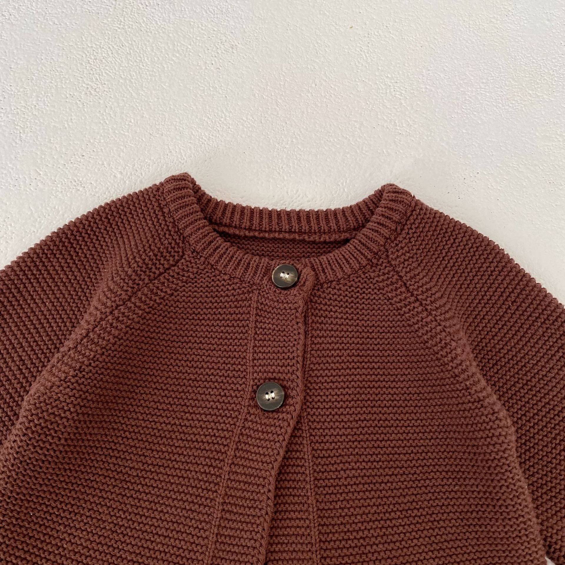 【BABY】裾フリルブラウンカーディガン/細ボーダーブルマセット