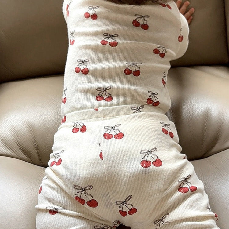 【BABY】秋コットン総柄ポインテールロンパース
