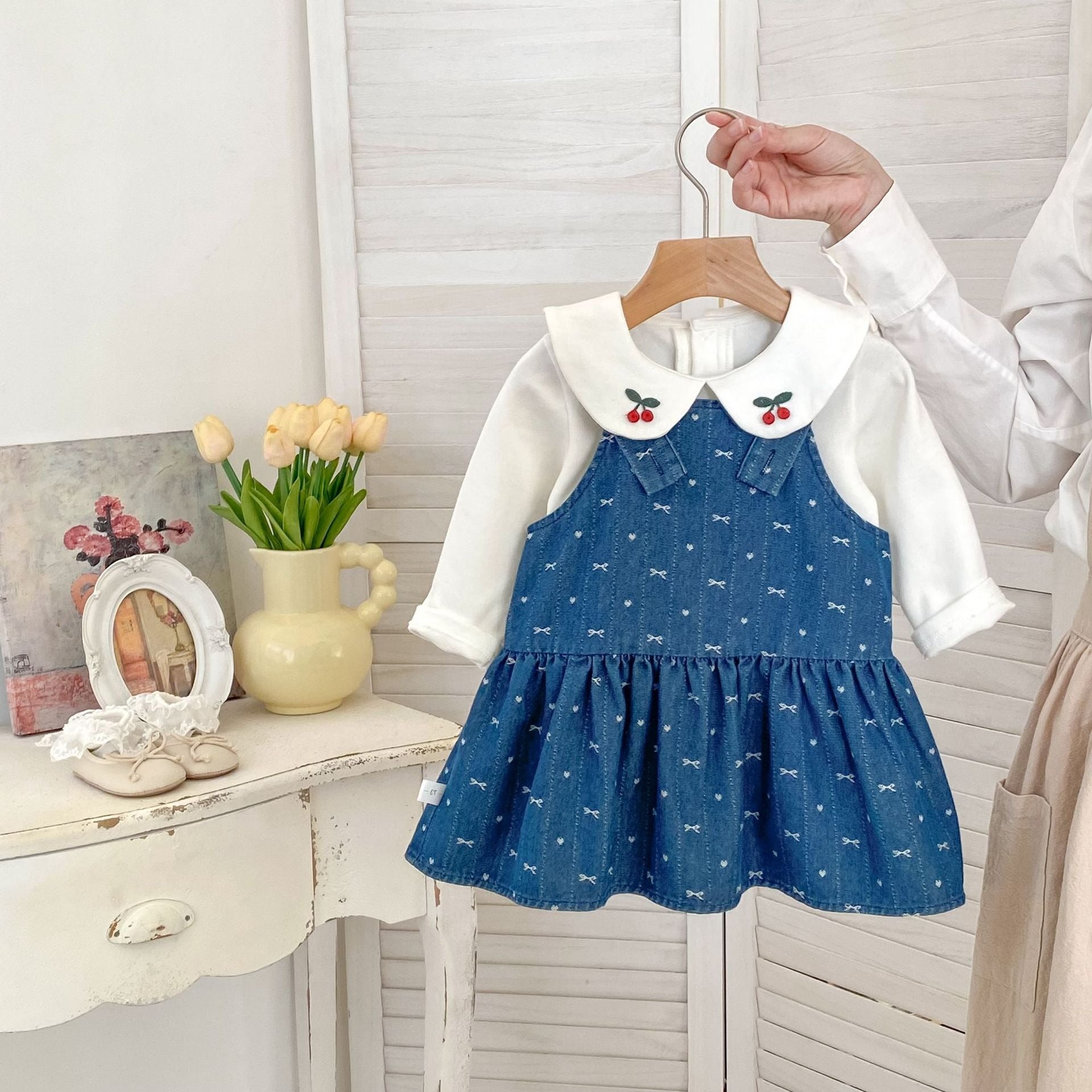 【BABY】チェリー襟 × デニムワンピースセットアップ
