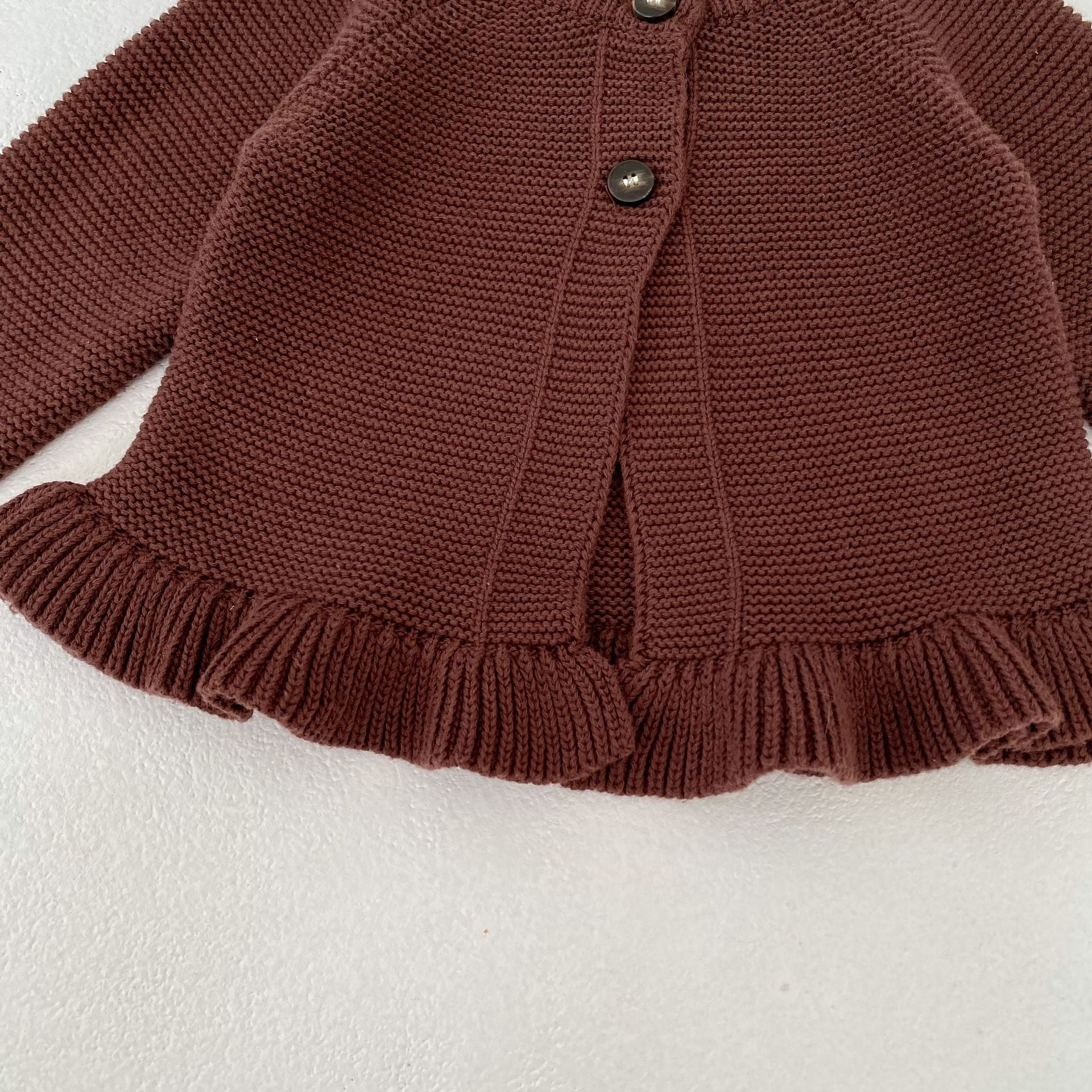 【BABY】裾フリルブラウンカーディガン/細ボーダーブルマセット