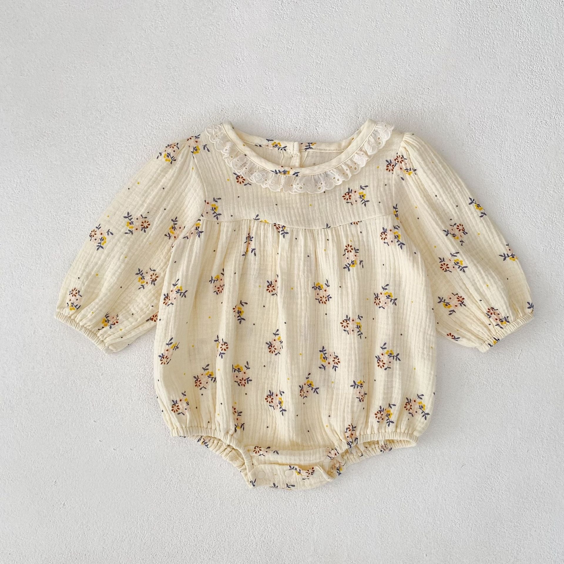 【BABY】小花柄ペアリング ロンパース/ワンピース（秋冬シーズン）