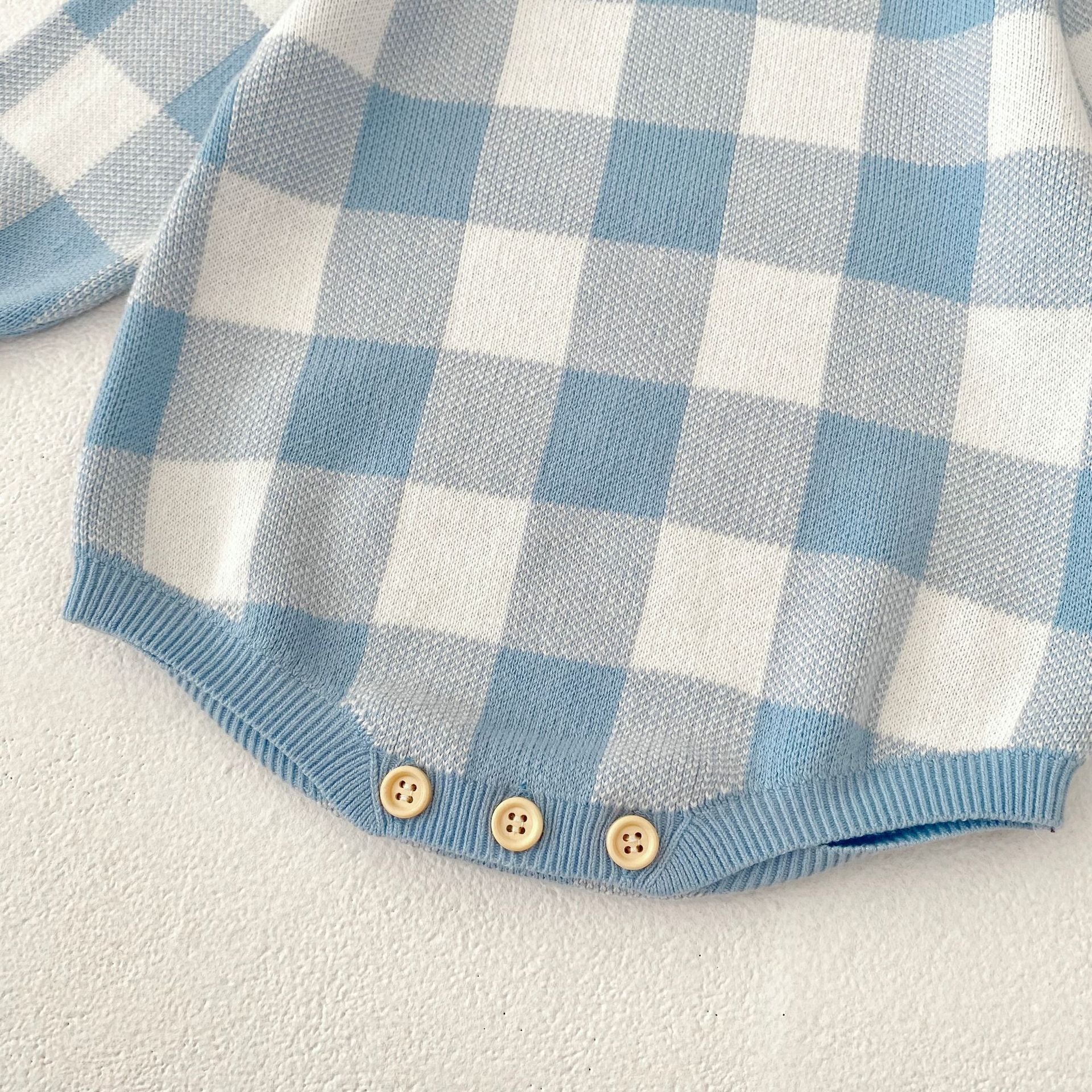 【BABY】ギンガムチェックニットロンパース2color