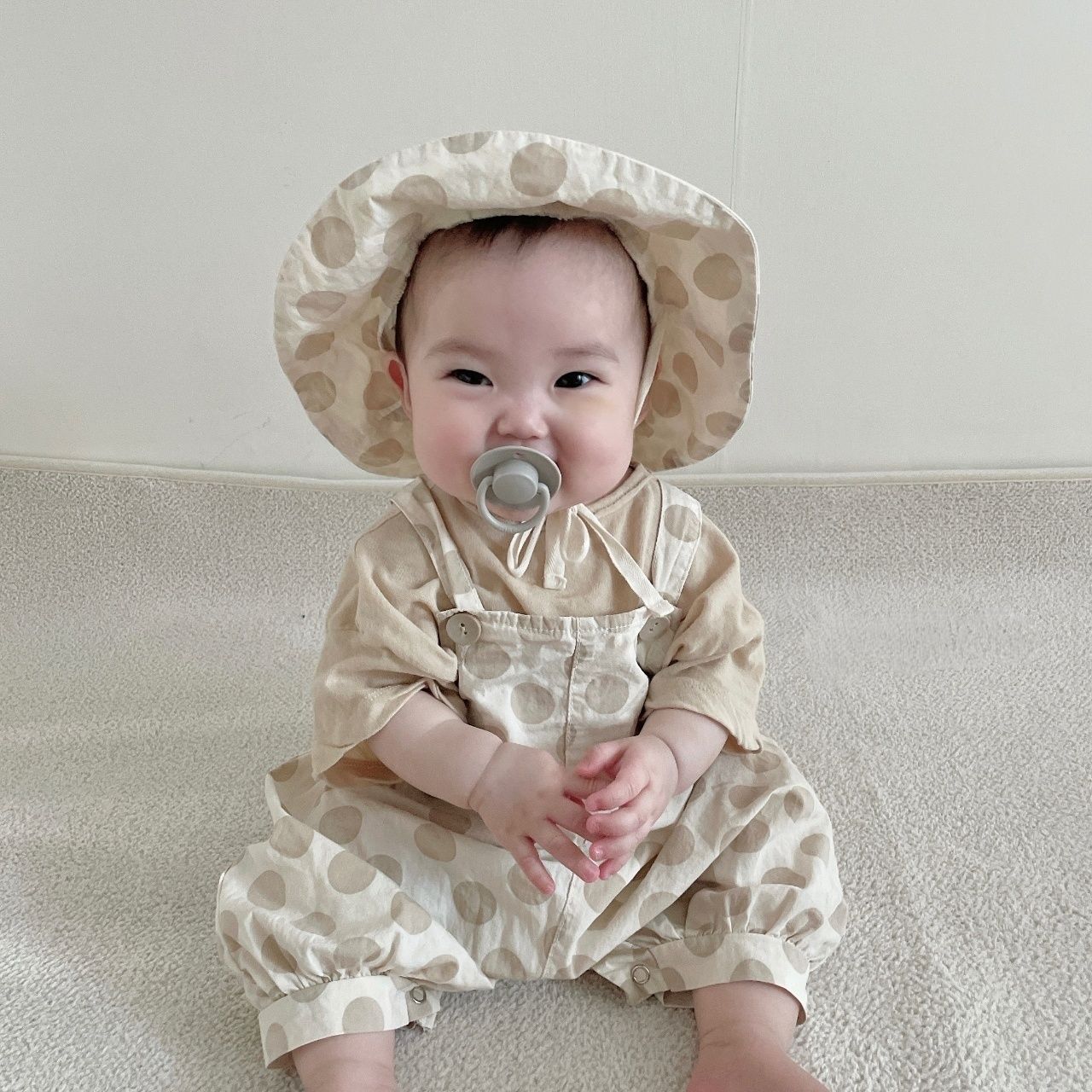 【BABY】デザインオーバーオールスリーピース(チェック柄＆ドット柄) CawaKomostore