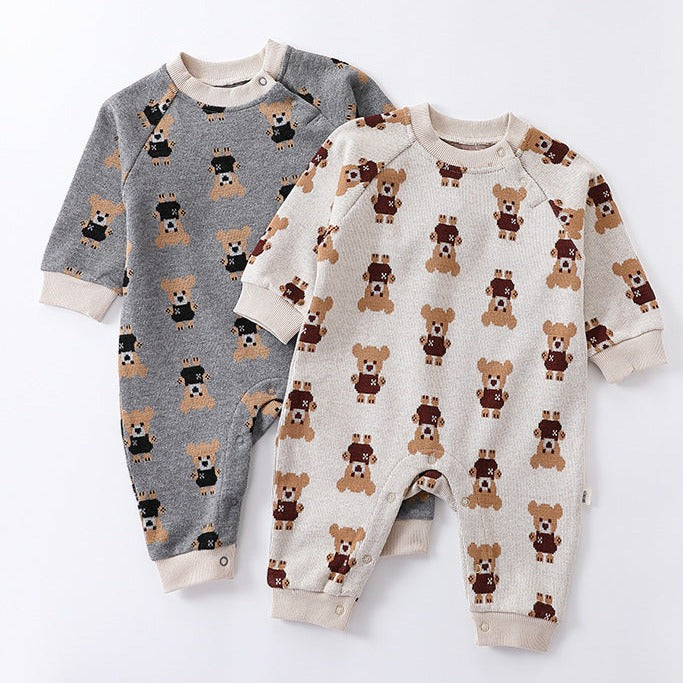 【BABY】アニマルかわいい総柄カバーオール(クマ＆菱柄) CawaKomostore