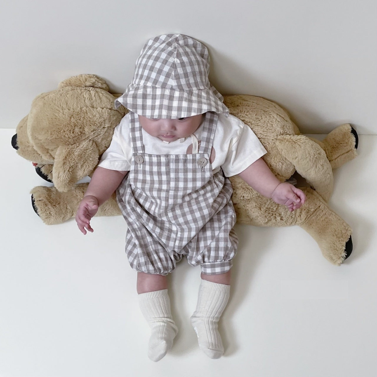 【BABY】デザインオーバーオールスリーピース(チェック柄＆ドット柄) CawaKomostore