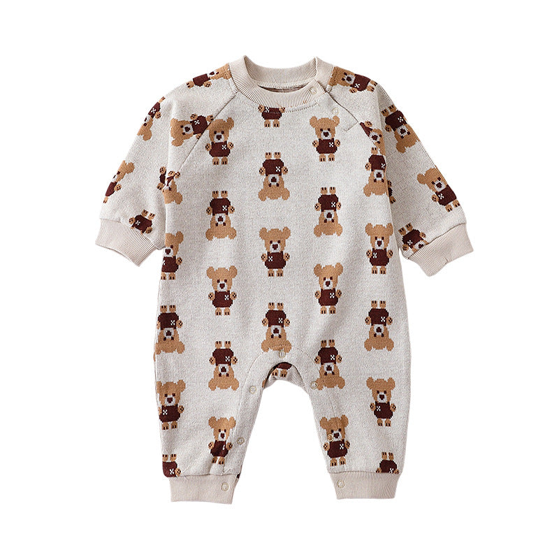 【BABY】アニマルかわいい総柄カバーオール(クマ＆菱柄) CawaKomostore