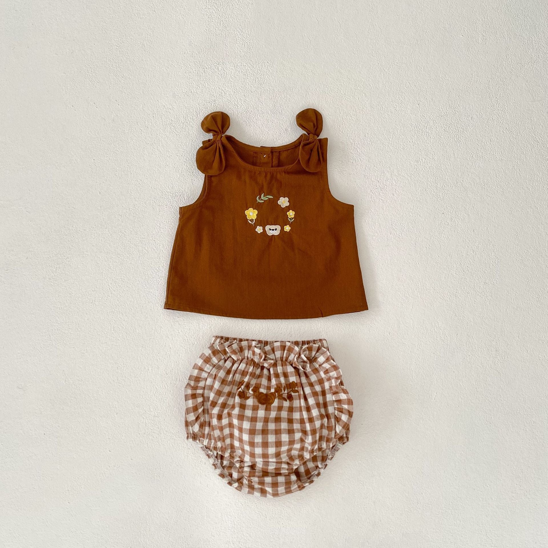【BABY】リボン付き花＆クマ刺繡 セットアップ CawaKomostore