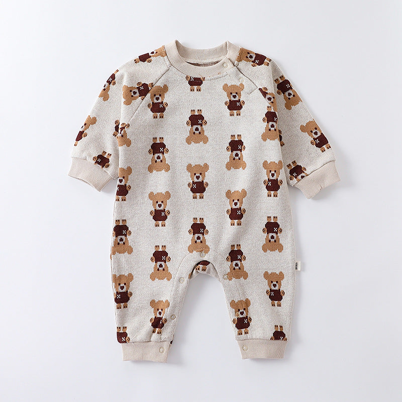 【BABY】アニマルかわいい総柄カバーオール(クマ＆菱柄) CawaKomostore