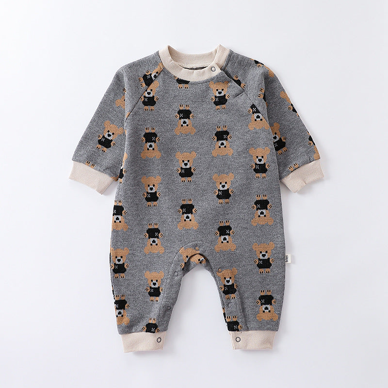 【BABY】アニマルかわいい総柄カバーオール(クマ＆菱柄) CawaKomostore