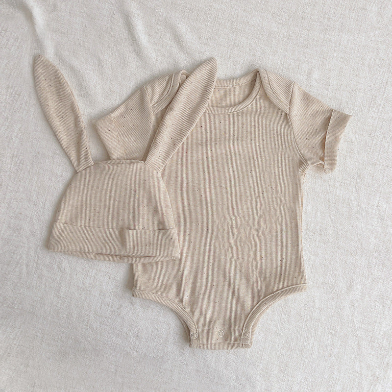 【BABY】うさ耳帽子 & ナチュラルロンパース 2ピース(半袖) CawaKomostore
