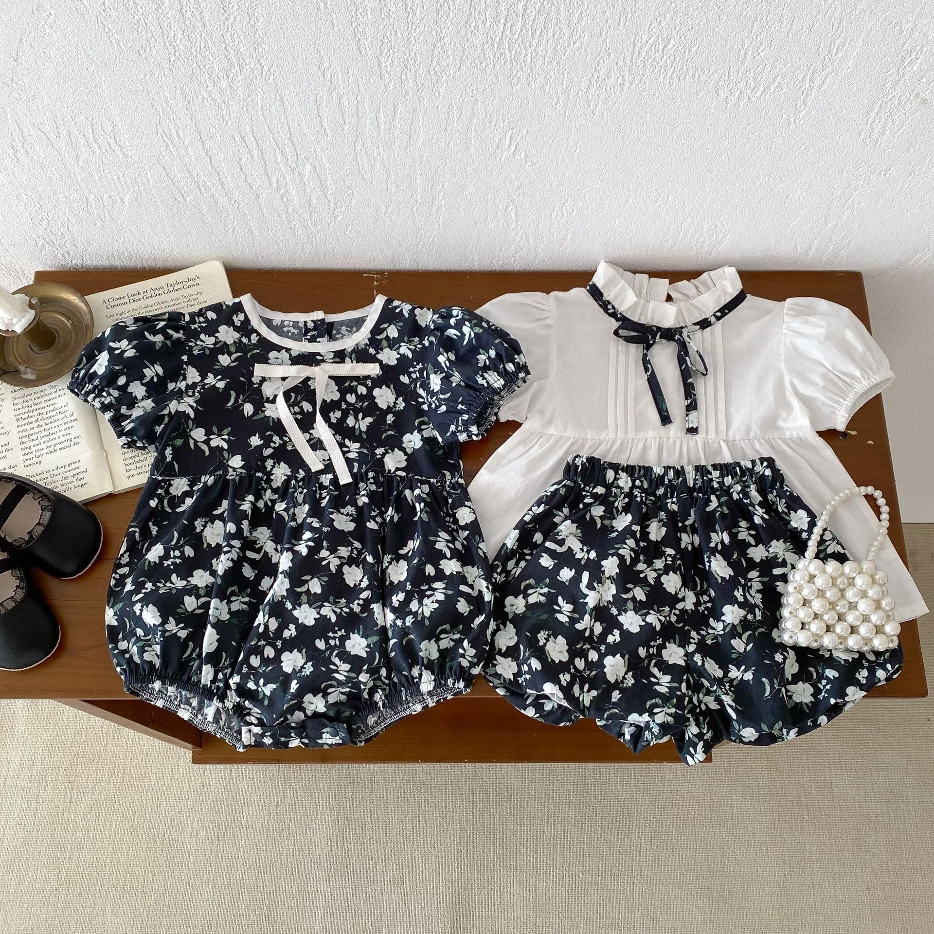 【BABY】花柄モノクロ ブラック / ロンパース / ブラウス CawaKomostore