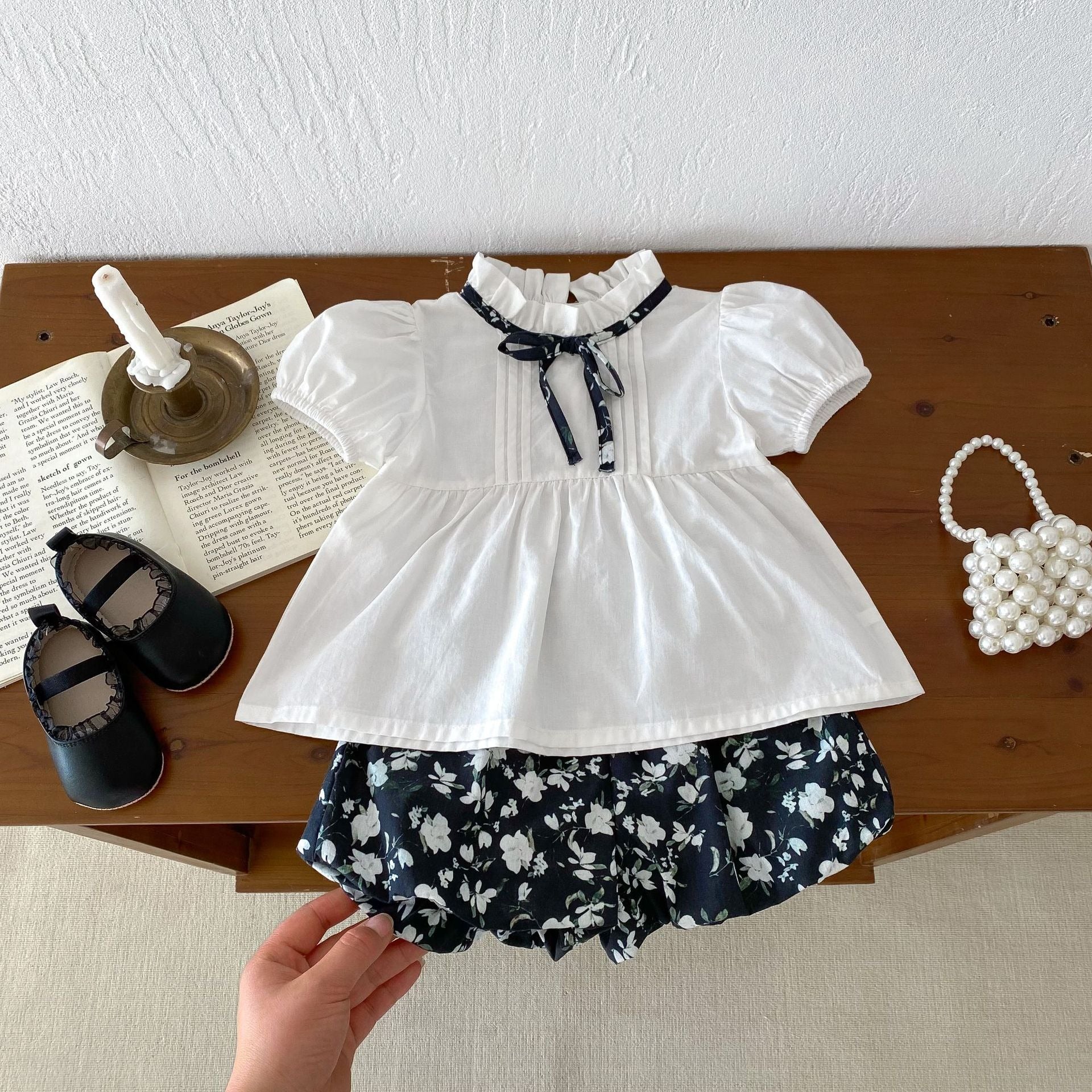 【BABY】花柄モノクロ ブラック / ロンパース / ブラウス CawaKomostore