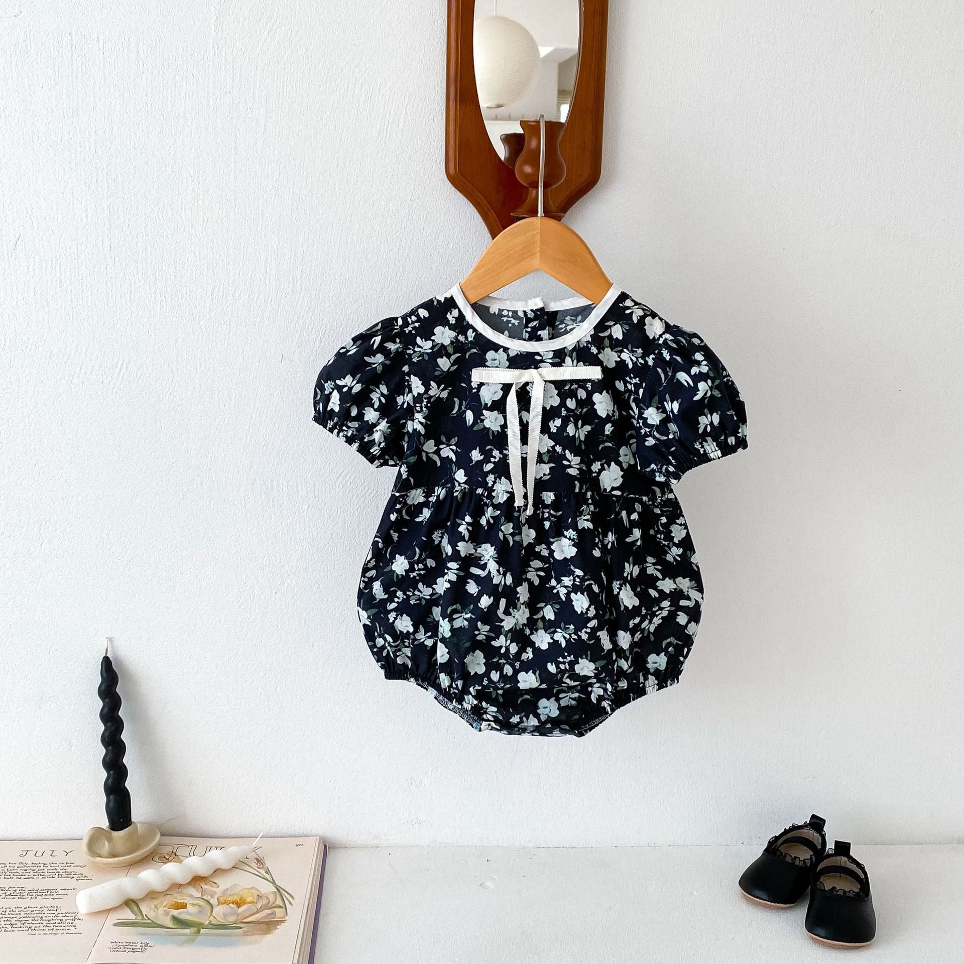 【BABY】花柄モノクロ ブラック / ロンパース / ブラウス CawaKomostore