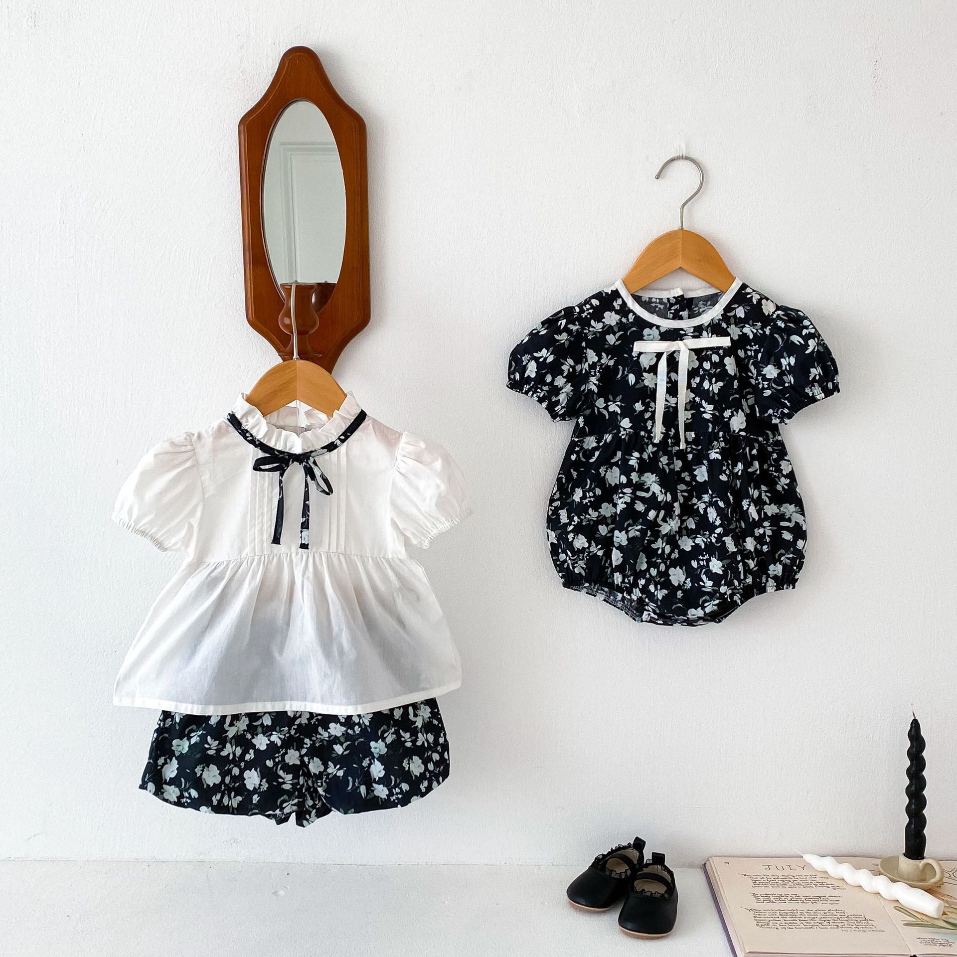 【BABY】花柄モノクロ ブラック / ロンパース / ブラウス CawaKomostore