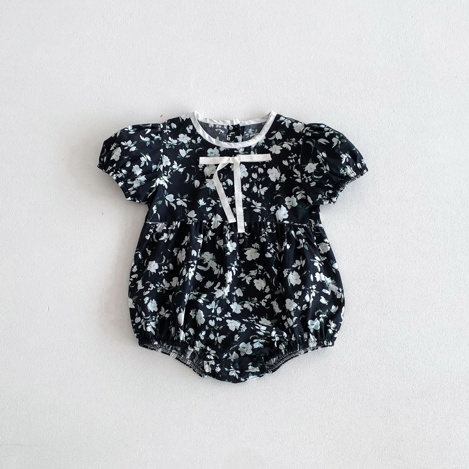 【BABY】花柄モノクロ ブラック / ロンパース / ブラウス CawaKomostore