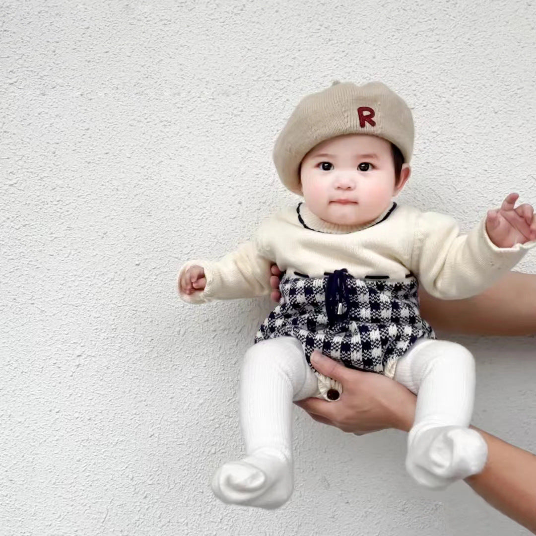 【BABY】チェック柄デザインニットロンパース CawaKomostore