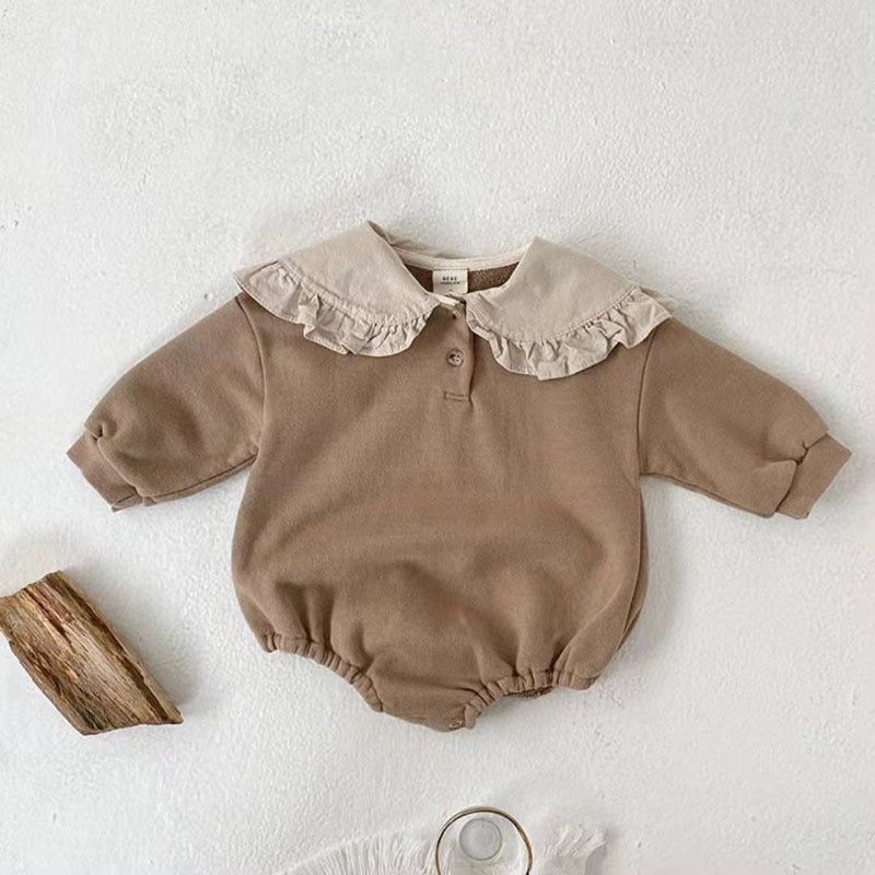 【BABY】暖色系フリルカラーロンパース CawaKomostore