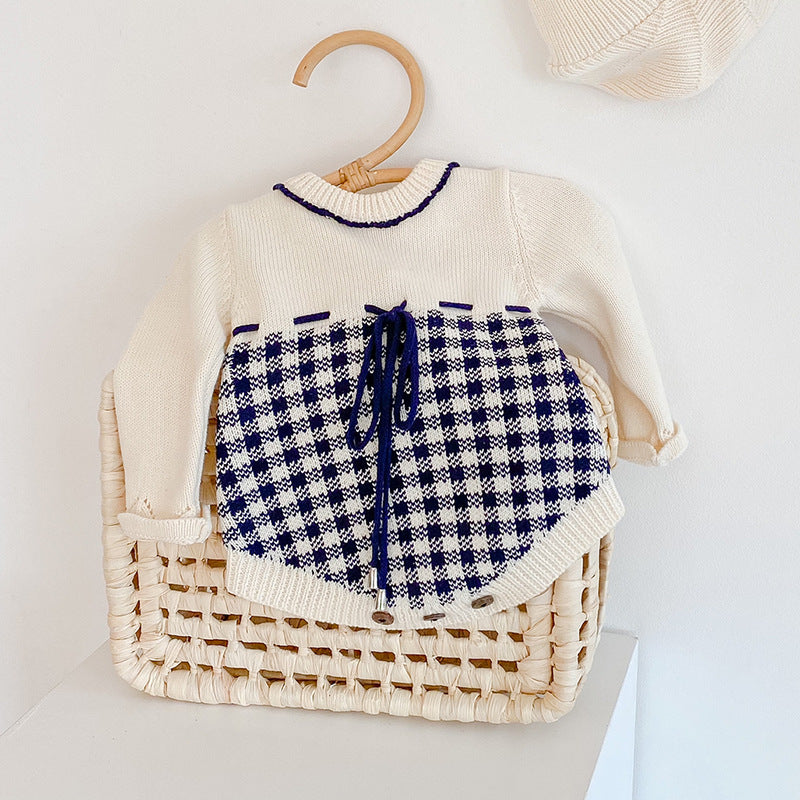【BABY】チェック柄デザインニットロンパース CawaKomostore