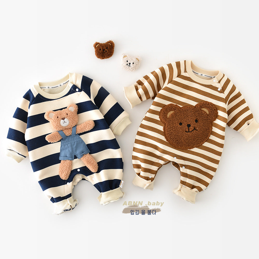 【BABY】ベビーBEAR ボーダーヘンリーカバーオール CawaKomostore