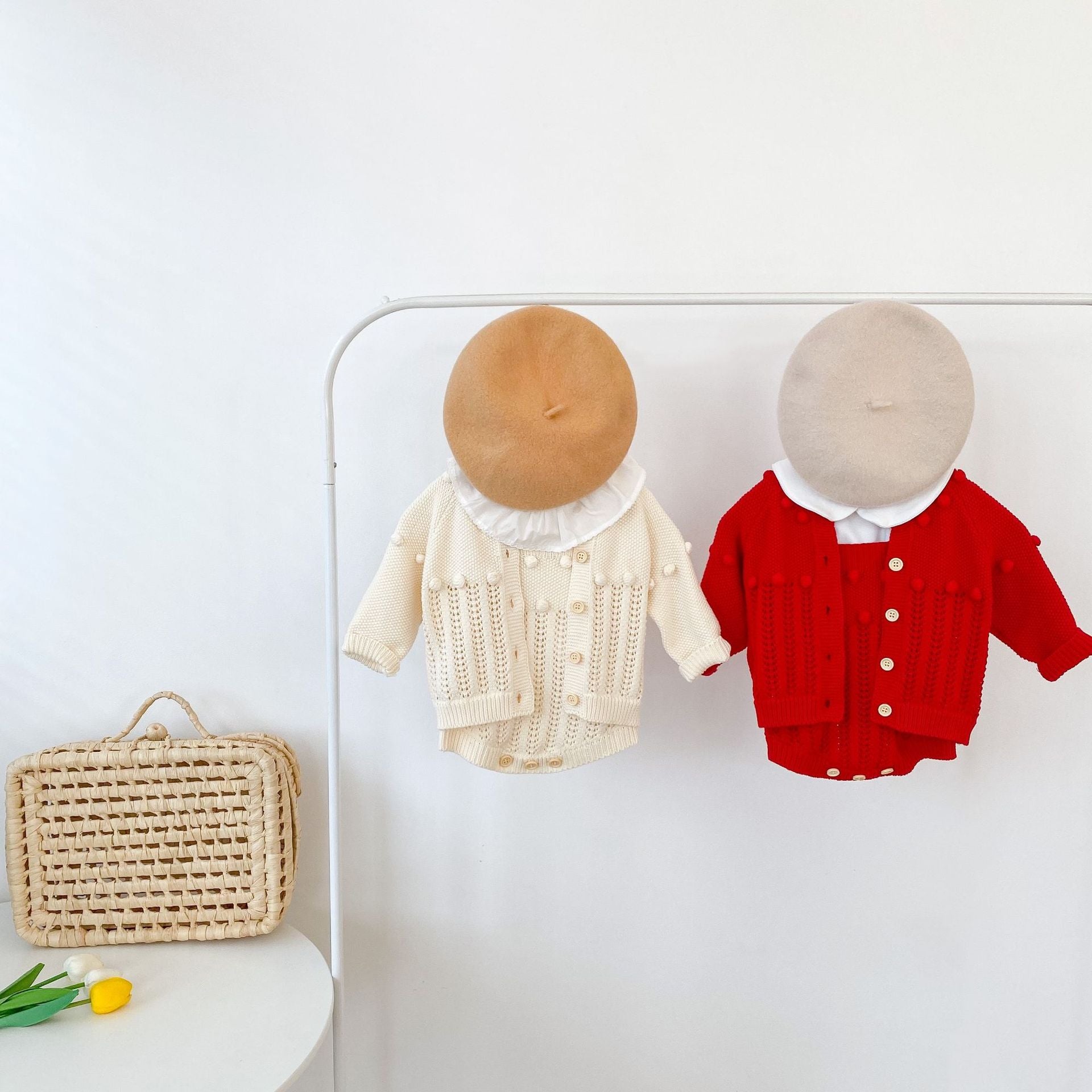 【BABY】デザイン編みポッピンニットカーディガン/サロペット CawaKomostore