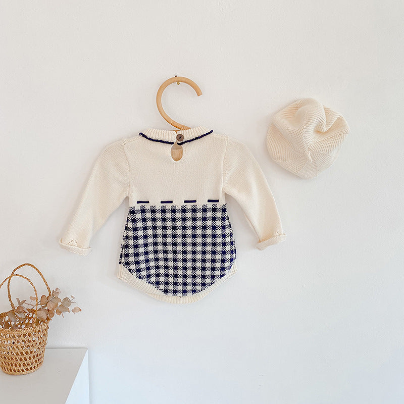 【BABY】チェック柄デザインニットロンパース CawaKomostore