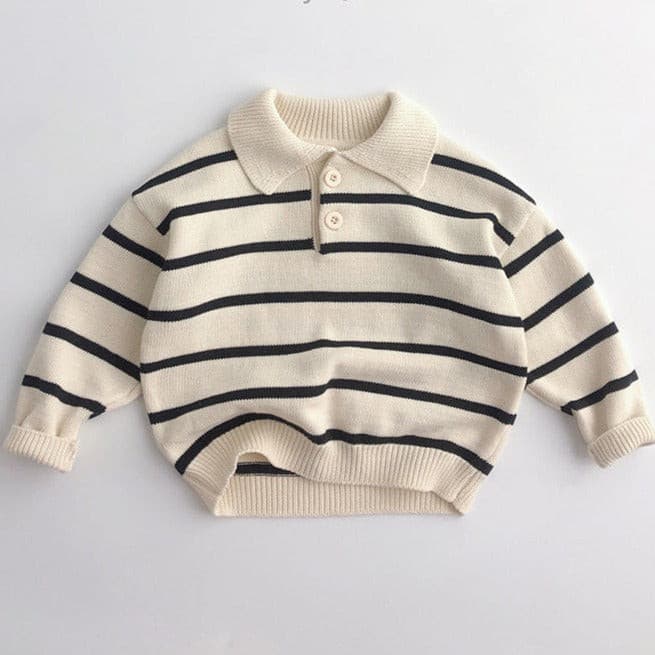 【GIRL・BOY】長袖 襟付き ニット ボーダー CawaKomostore