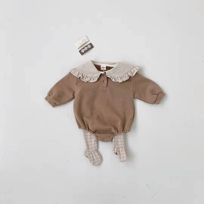 【BABY】暖色系フリルカラーロンパース CawaKomostore