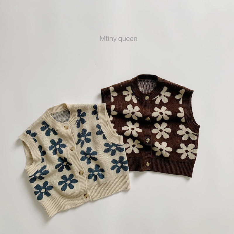 【GIRL・BOY】秋冬花柄花柄ベスト CawaKomostore